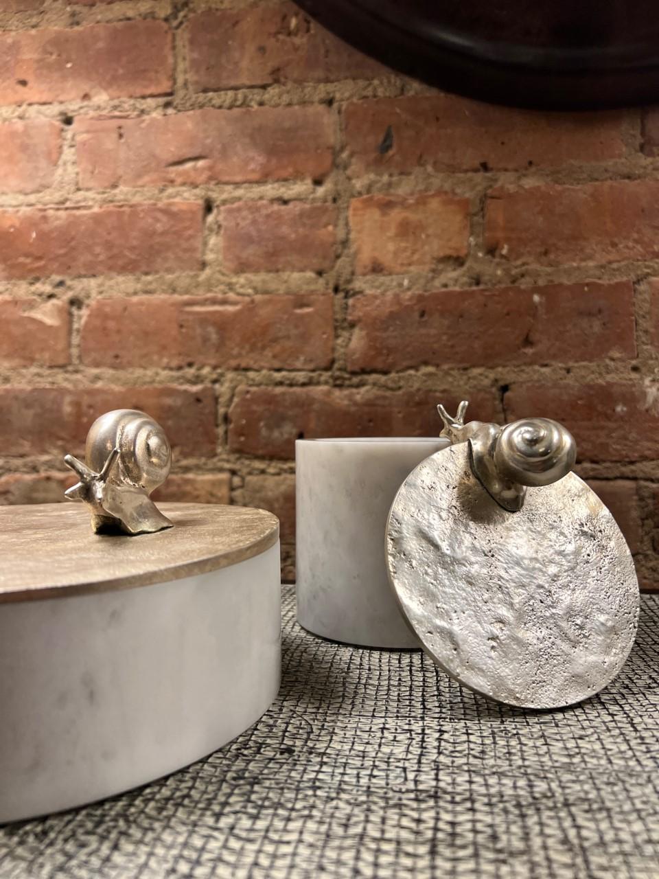 In Stock Caracol Keepsake Box in Silver Bronze and White Marble Elan Atelier For Sale 2