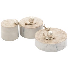 Caracol Keepsake Box in Matte Silver & White Marble by Elan Atelier (L) IN STOCK