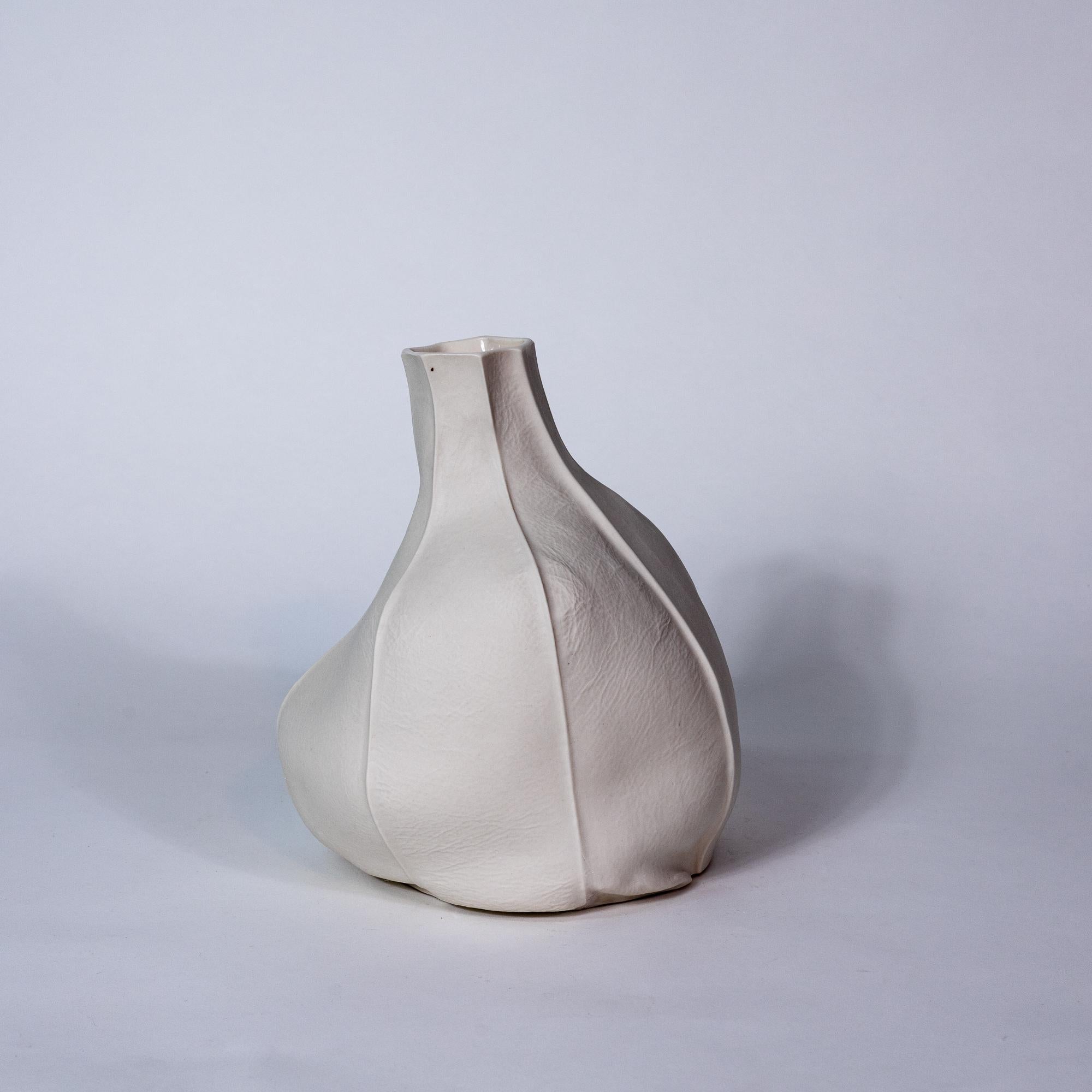 Modern In-Stock Ceramic Kawa Vase 10, organic sculpture leather textured, SECOND For Sale