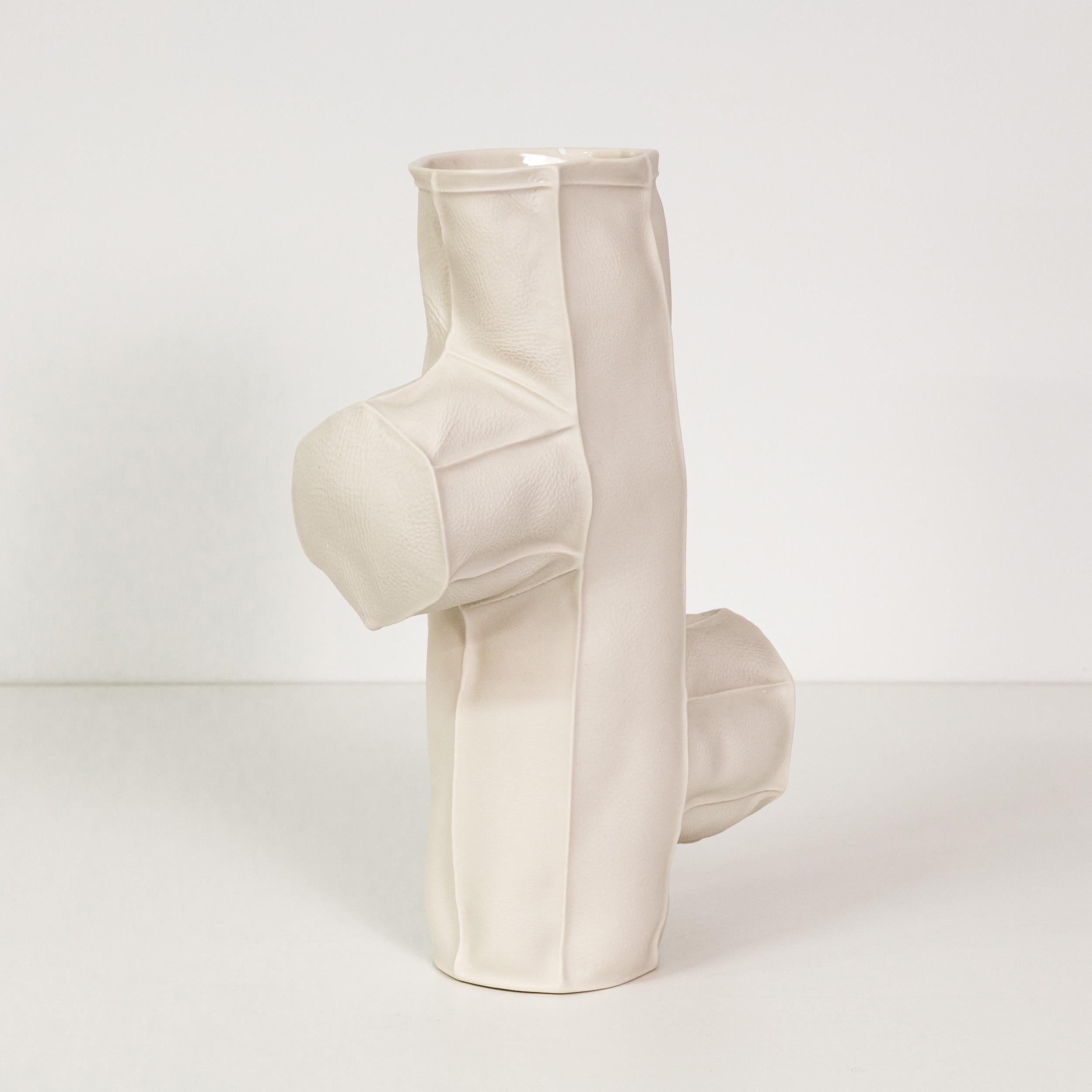 Modern In-Stock Ceramic Kawa Vase 18 freeform organic sculpture leather textured SECOND For Sale