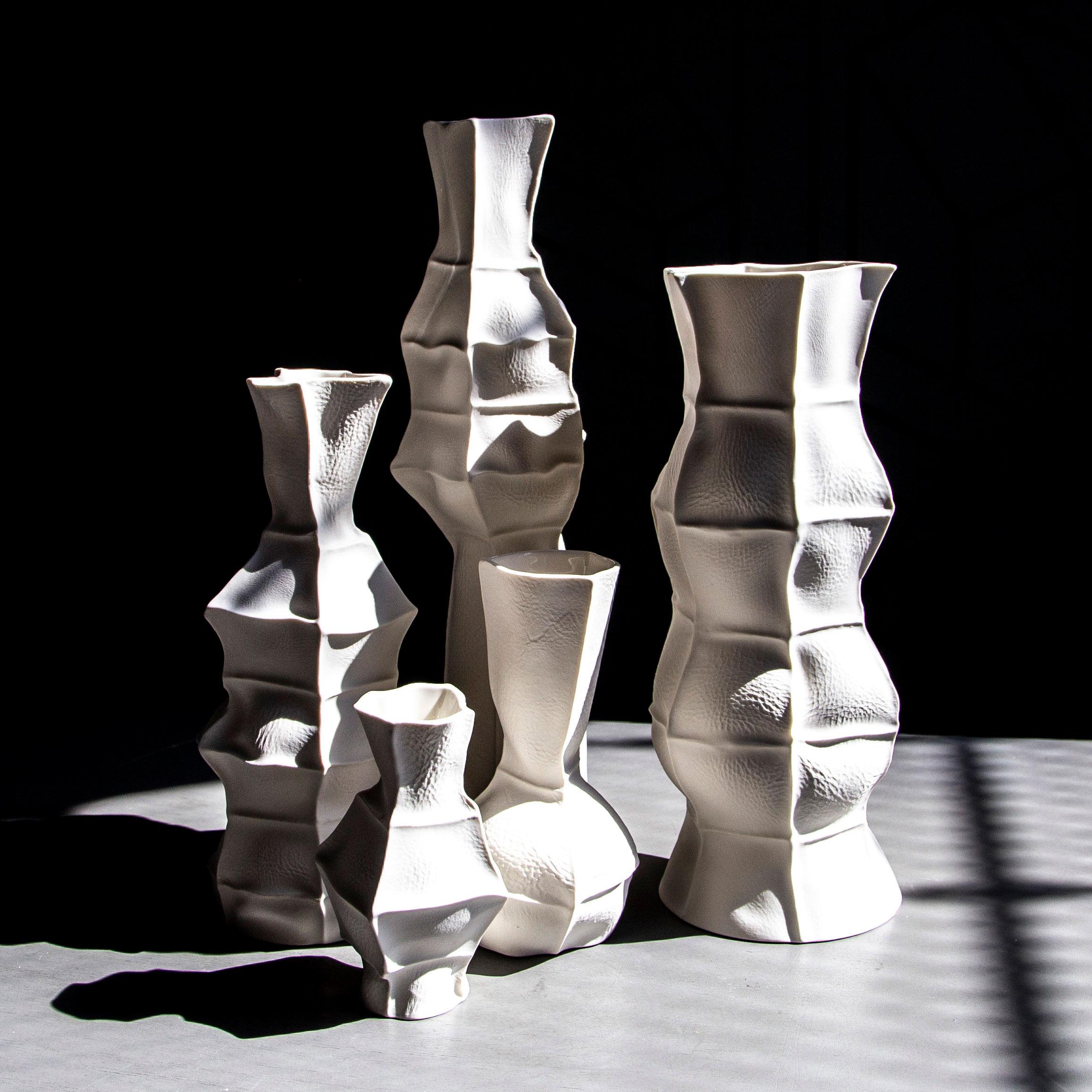 American In stock, Ceramic White Kawa Vase, Set of 5, organic porcelain vases