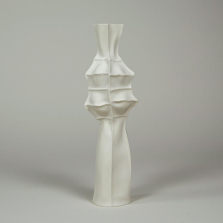 Hand-Crafted In stock, Ceramic White Kawa Vase, Set of 5, organic porcelain vases For Sale