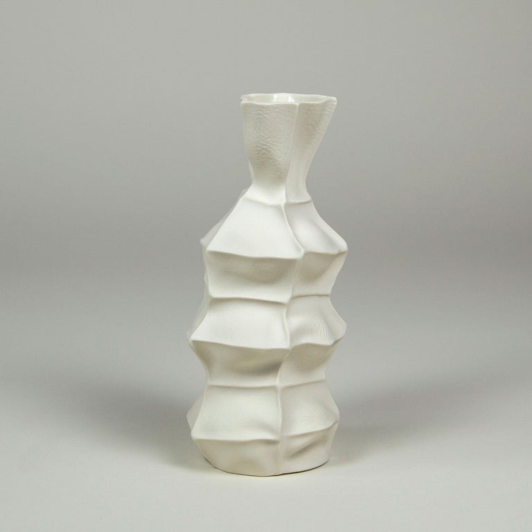 Contemporary In stock, Ceramic White Kawa Vase, Set of 5, organic porcelain vases For Sale