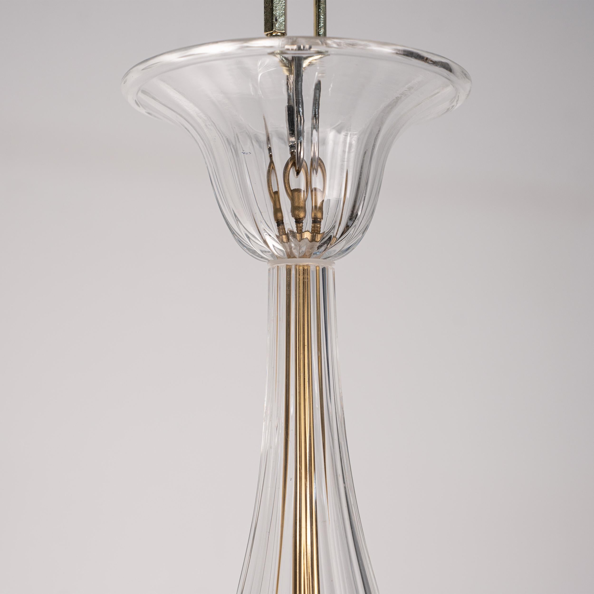 In stock Clear Murano glass chandelier 6 lights, handmade Vintage Made in Italy For Sale 4