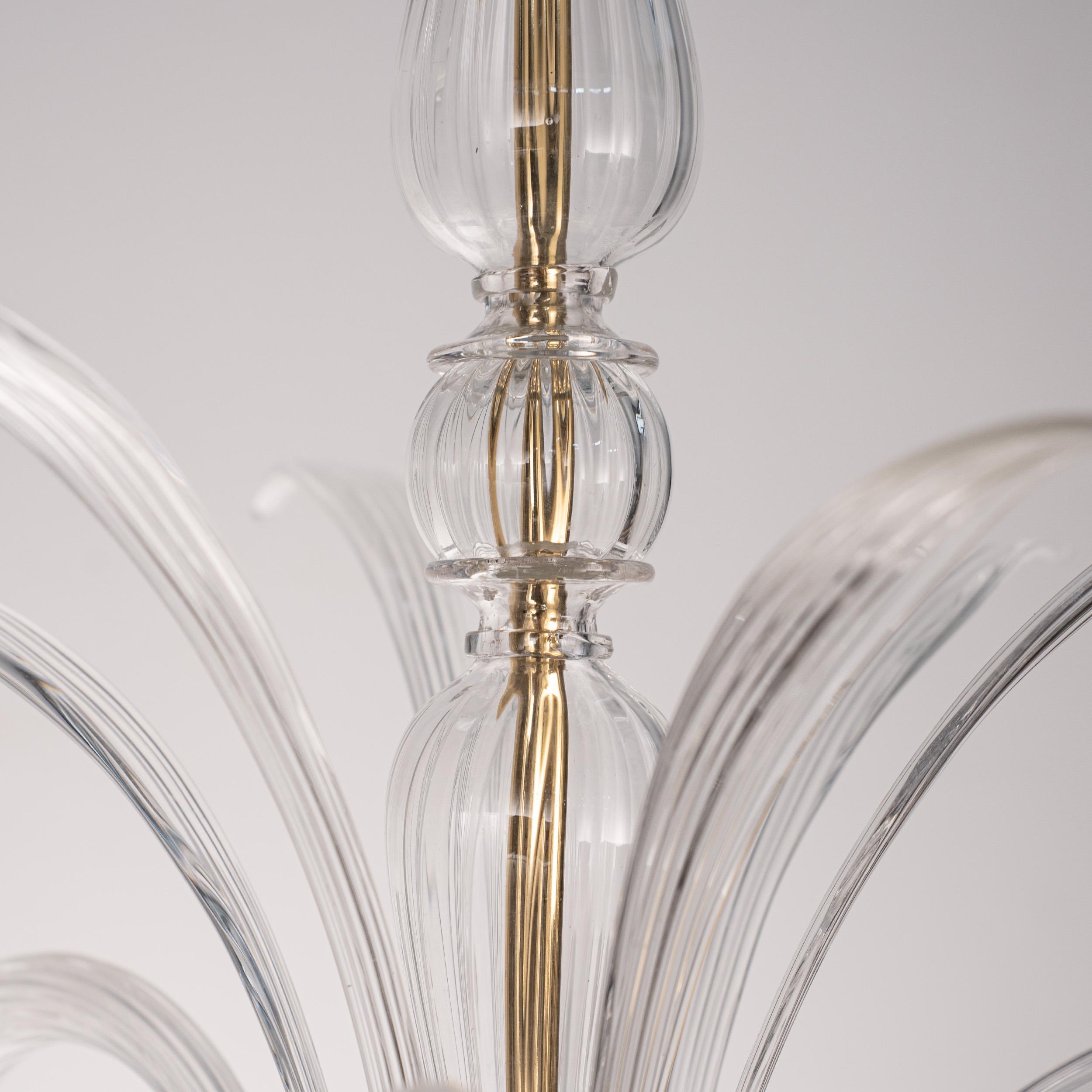 Italian In stock Clear Murano glass chandelier 6 lights, handmade Vintage Made in Italy For Sale
