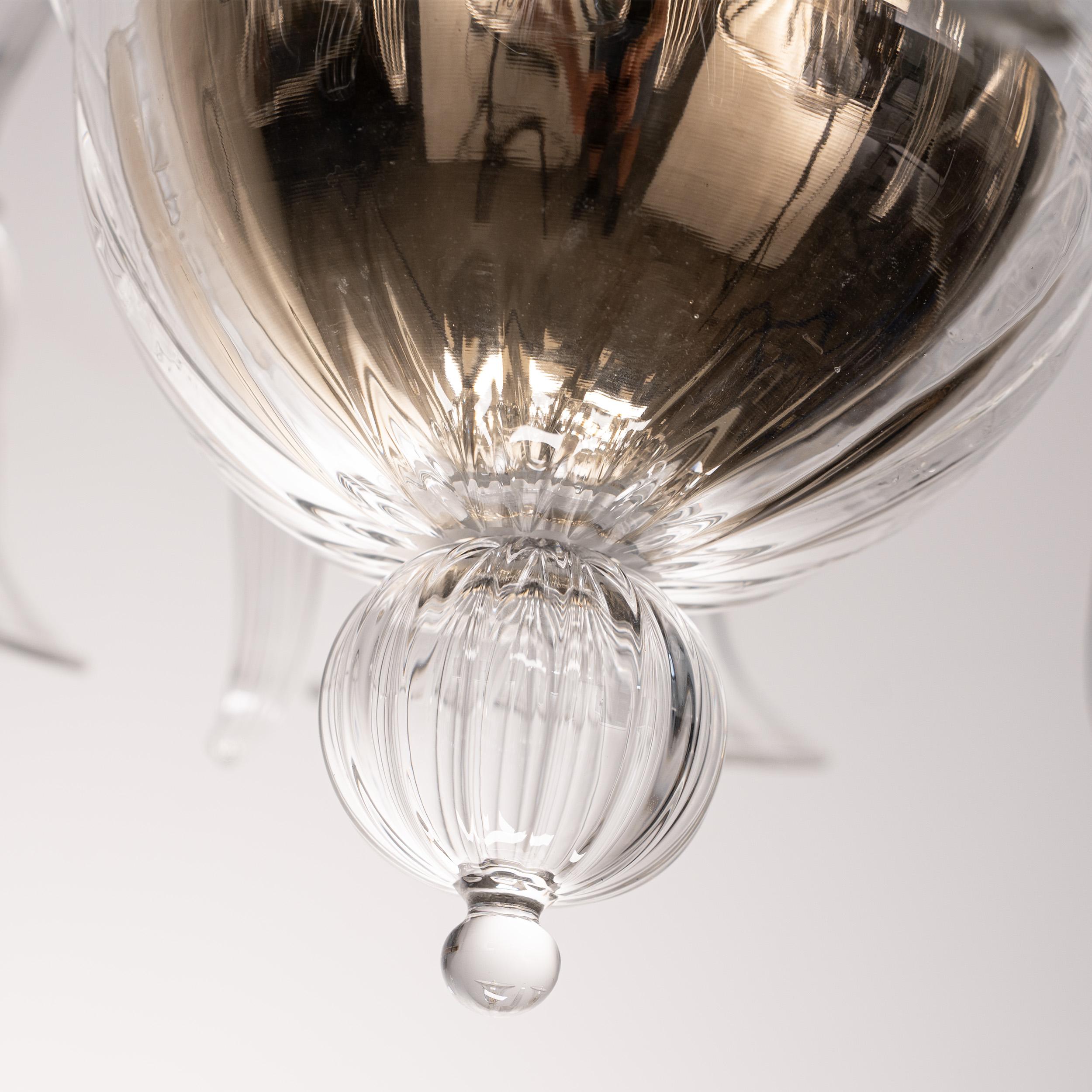 In stock Clear Murano glass chandelier 6 lights, handmade Vintage Made in Italy For Sale 1