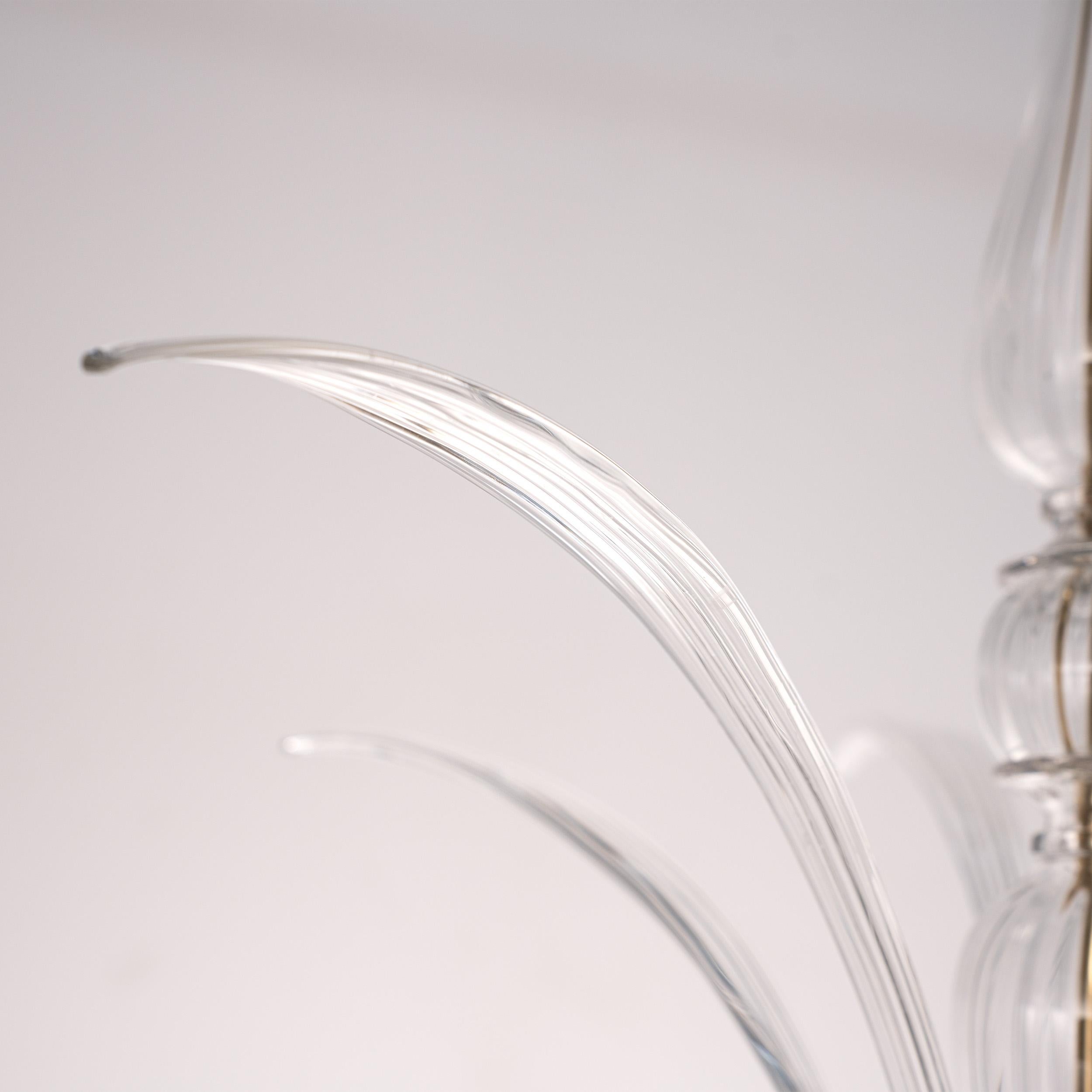 In stock Clear Murano glass chandelier 6 lights, handmade Vintage Made in Italy For Sale 3