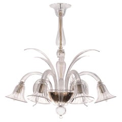 In stock Clear Murano glass chandelier 6 lights, handmade Vintage Made in Italy