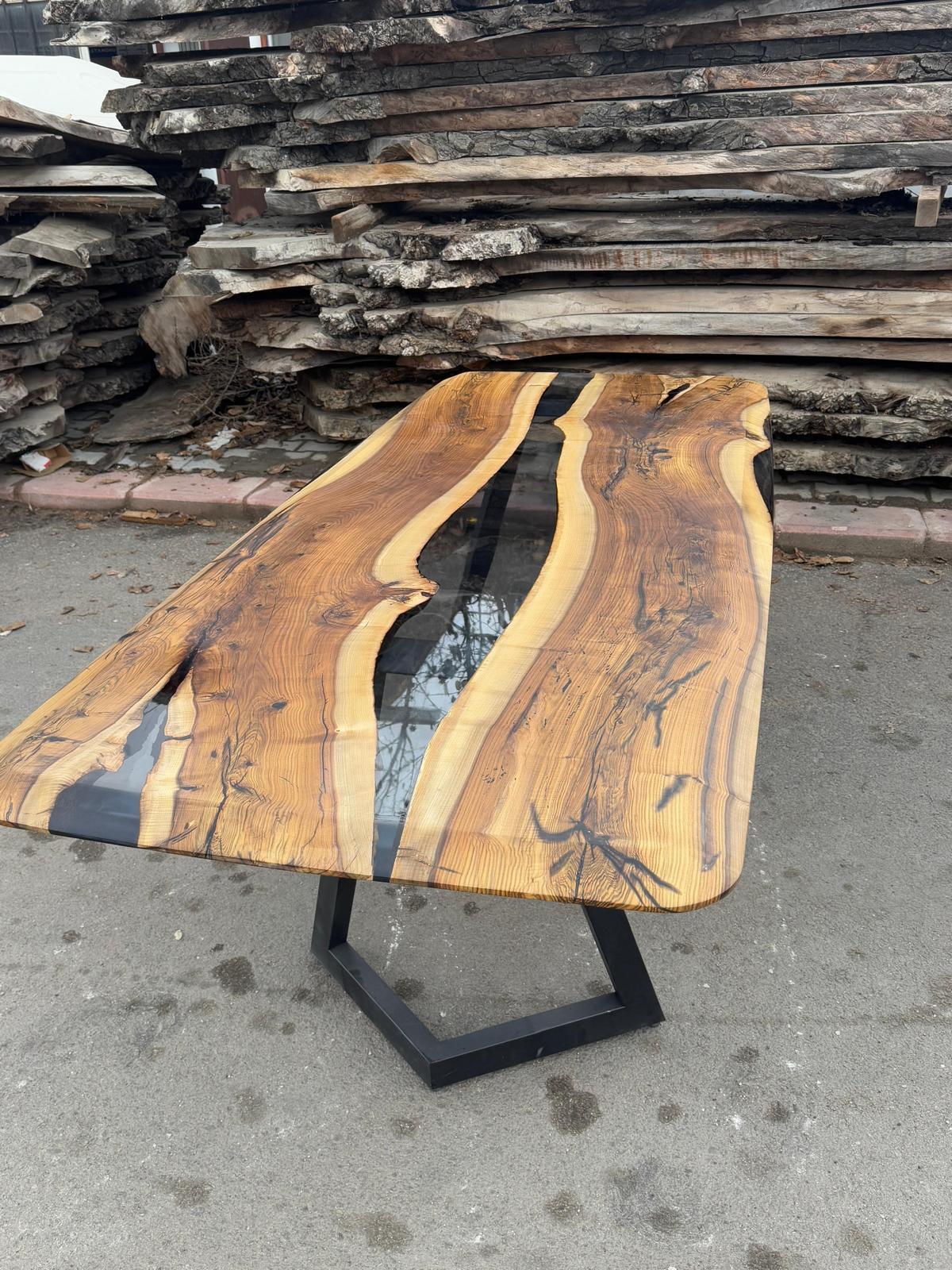 Auf Lager River Epoxy-Tisch aus klarem Harz, Esszimmertisch, handgefertigte Möbel im Zustand „Neu“ im Angebot in İnegöl, TR