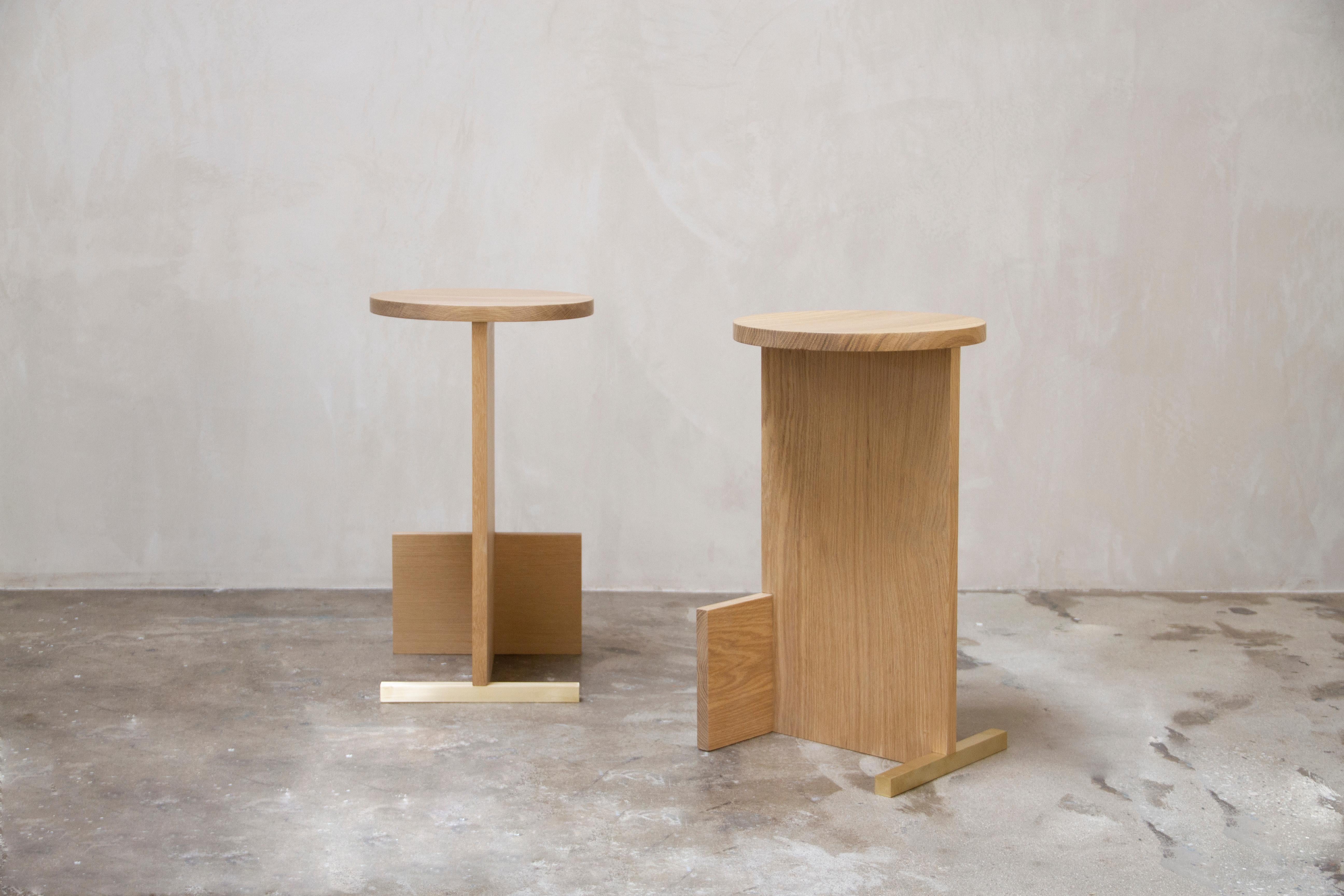 Contemporary In Stock, Counter Stool in Solid White Oak and Brass by Estudio Persona