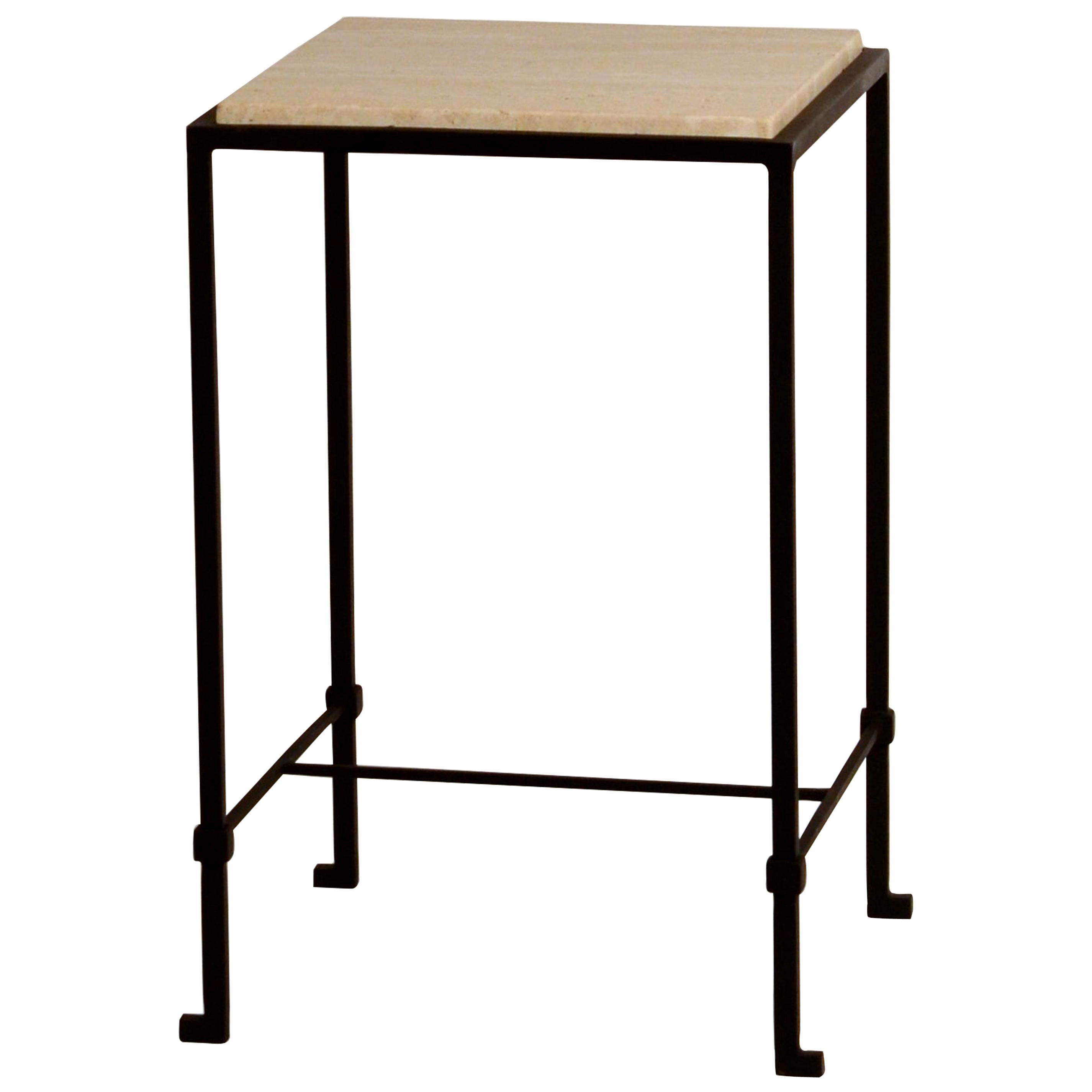 Tavolino in ferro e travertino levigato 'Diagramme' di Design Frères in stock