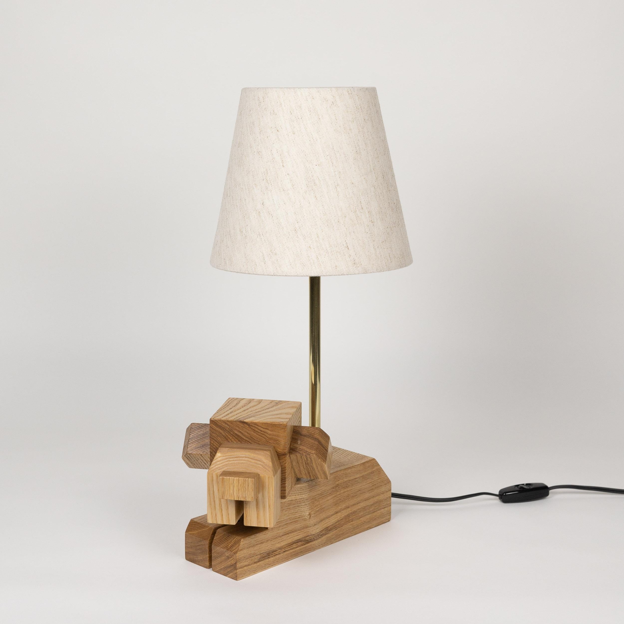 In-stock, Doggy Wooden Table Lamp by WANWANWONDERLAND, hardwood, fabric shade  For Sale 3
