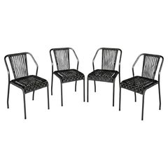 In Stock Duna Outdoor Dining Chairs in Woven Rope and Aluminum, Set of 4