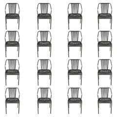 In Stock Heavy Duty Outdoor Dining Chairs in Woven Rope and Aluminum, Set of 16