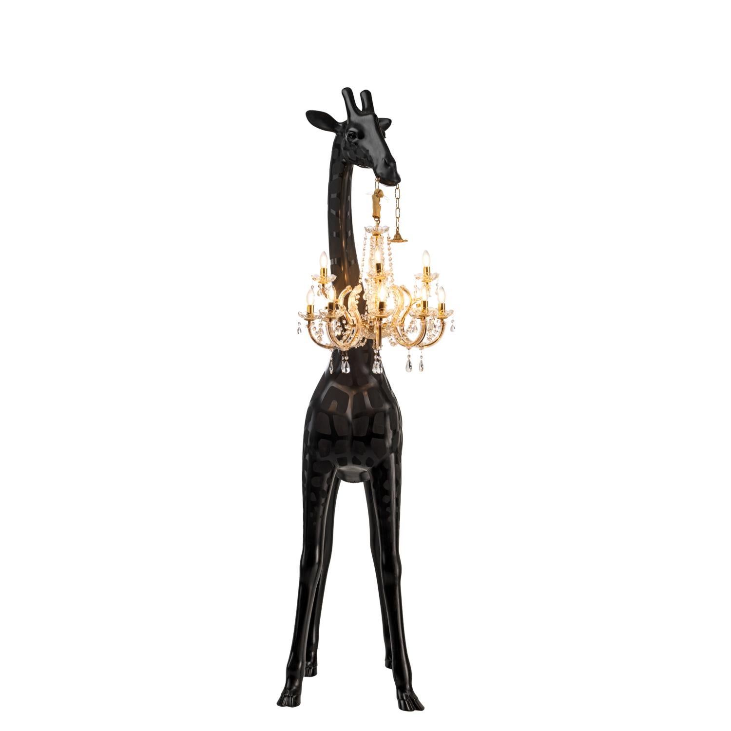 Modern In Stock in Los Angeles, 8.6 Ft Tall Black Pop Art Indoor Giraffe w/ Chandelier