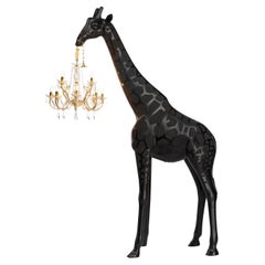 In Stock in Los Angeles, 8.6 Ft Tall Black Pop Art Indoor Giraffe w/ Chandelier