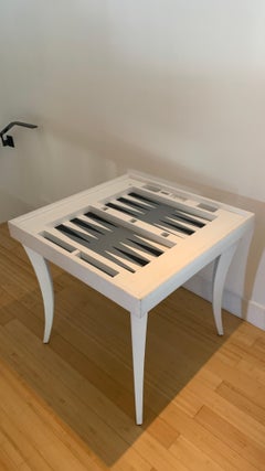 In Stock in Los Angeles, Backgammon White Leather Game Table by Renzo Romagnoli