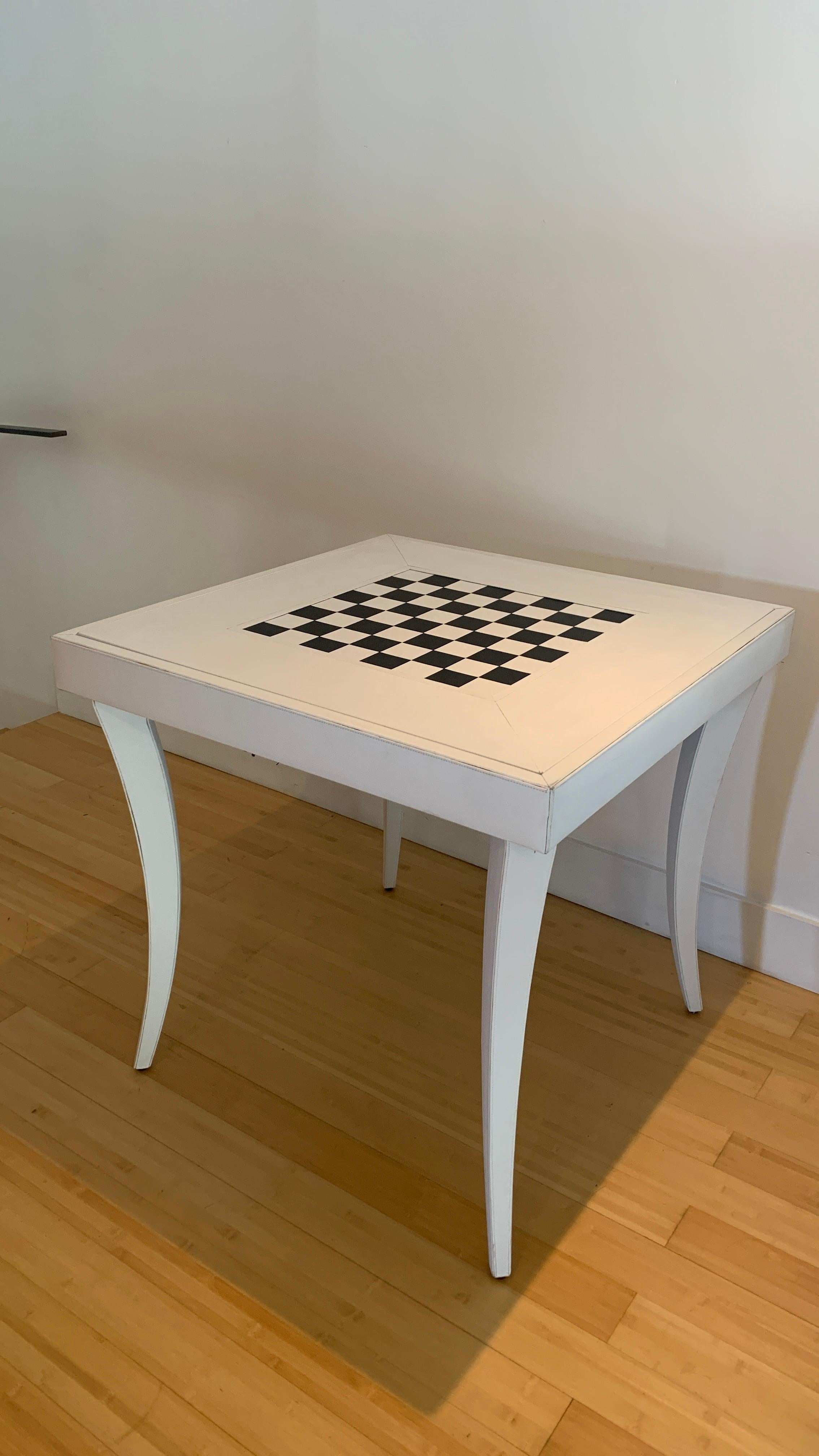 In Stock in Los Angeles, Backgammon White Leather Game Table by Renzo Romagnoli In Fair Condition In Beverly Hills, CA