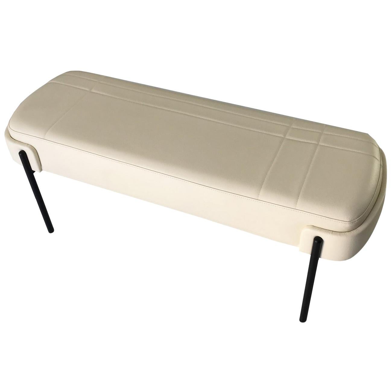 Beige Leather Bench Designed by Marco Zito For Sale