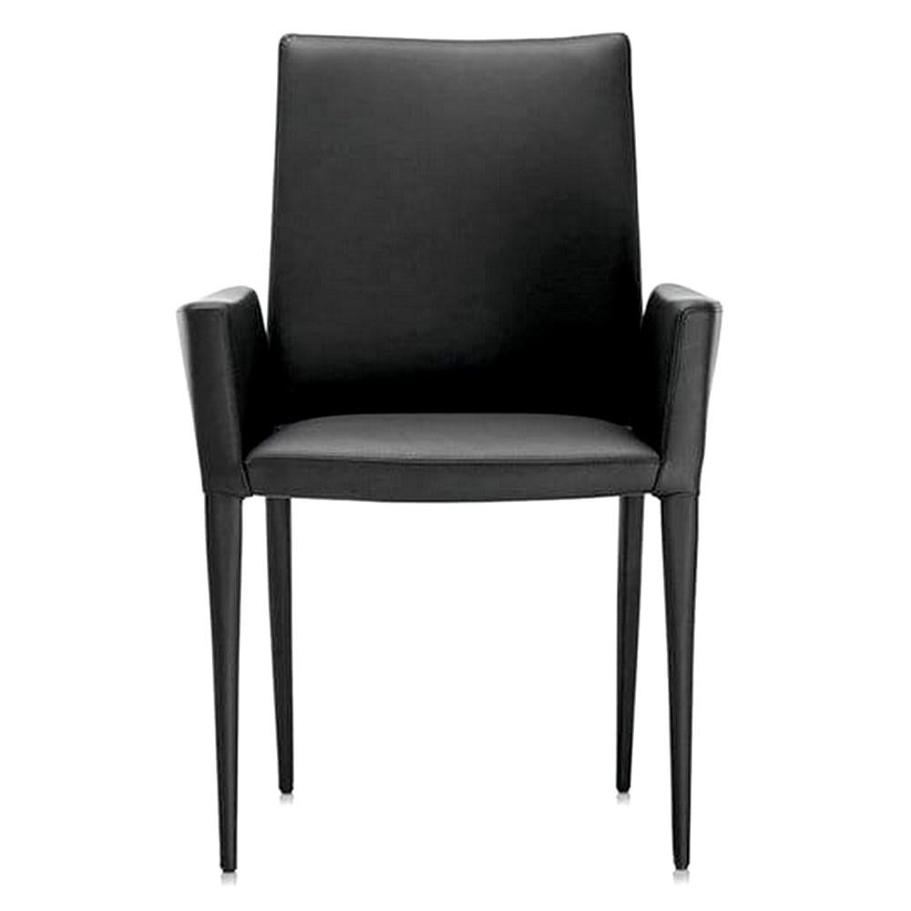Modern In Stock in Los Angeles, Bella, Black Leather Dining Armchair, Made in Italy