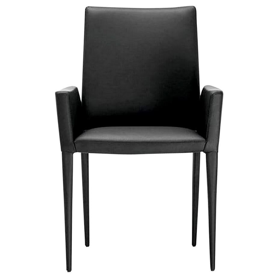 In Stock in Los Angeles, Bella, Black Leather Dining Armchair, Made in Italy