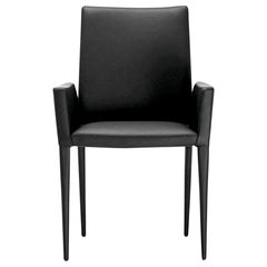 In Stock in Los Angeles, Bella, Black Leather Dining Armchair, Made in Italy