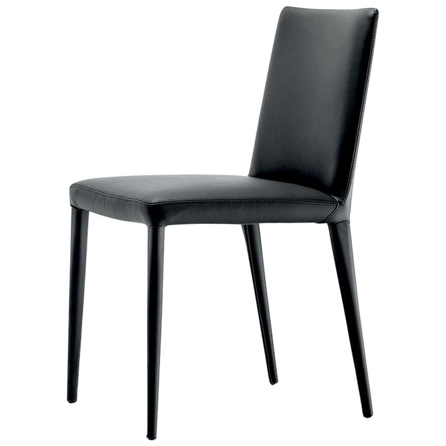 In Stock in Los Angeles, Bella, Black Leather Dining Chair, Made in Italy