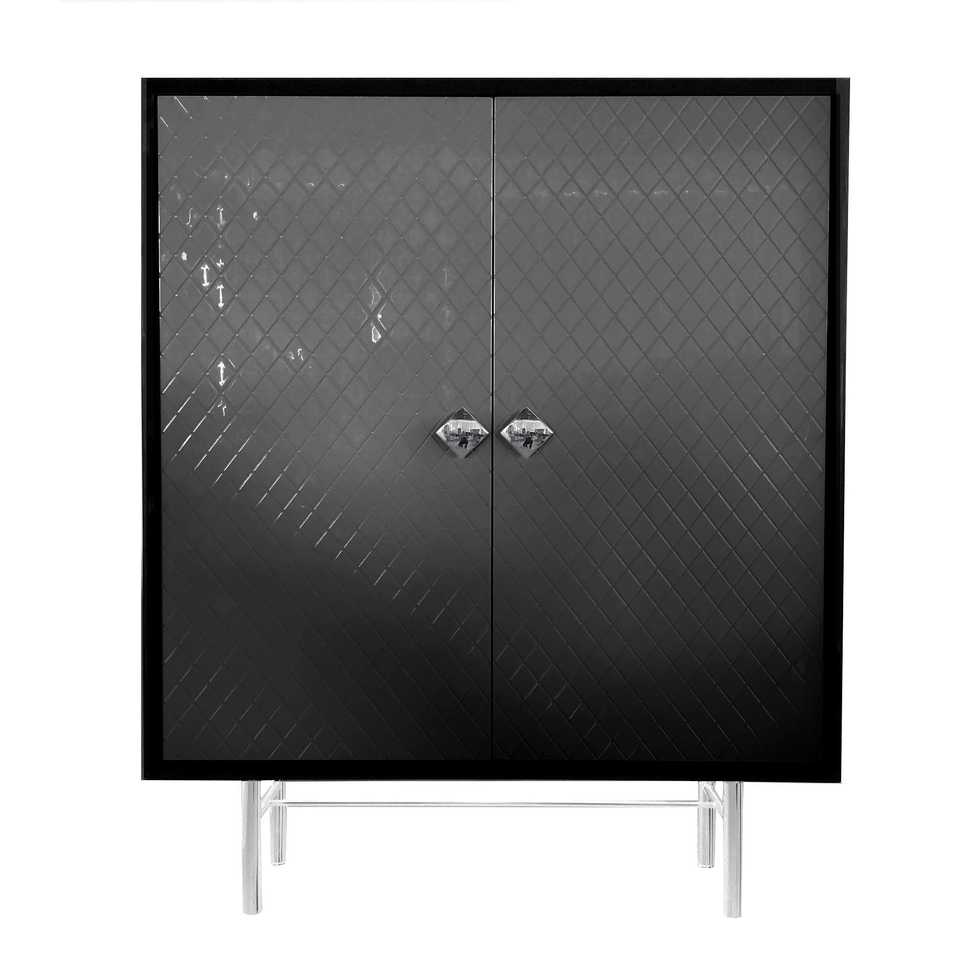 Modern In Stock in Los Angeles, Black Quilted façon Chanel Lacquer Bar / Cabinet