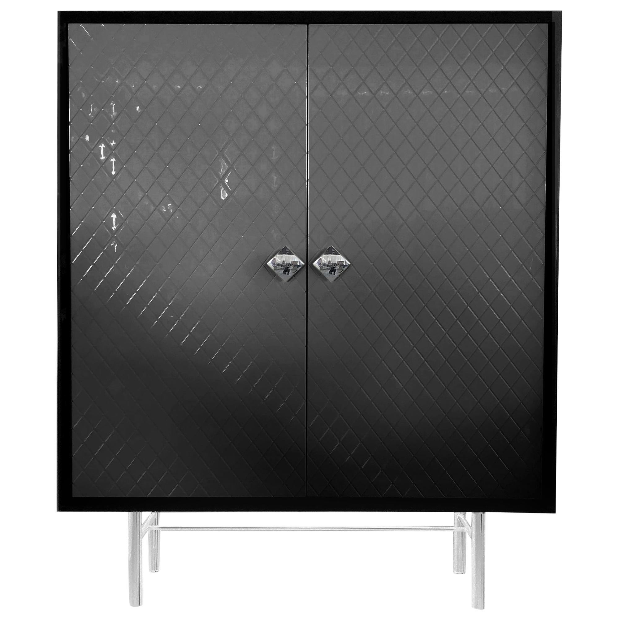In Stock in Los Angeles, Black Quilted façon Chanel Lacquer Bar / Cabinet