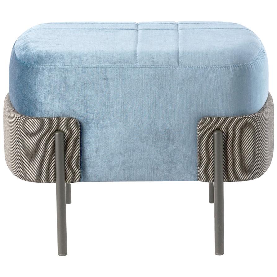 In stock in Los Angeles, Blue Velvet Pouf, Designed by Marco Zito, Made in Italy