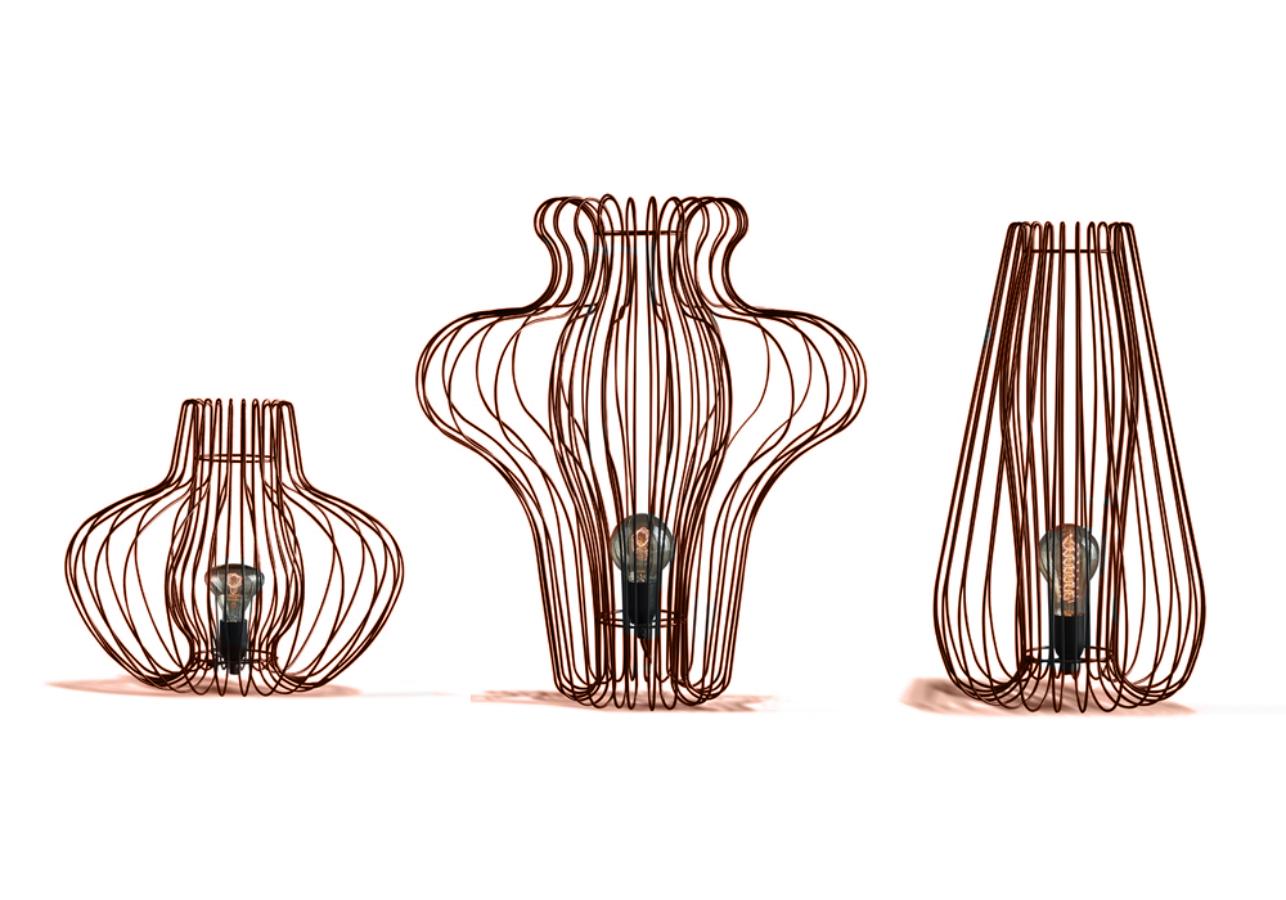 Can Can suspension lampshade in copper chrome finish
In stock in Los Angeles

Suspension lamp with steel rod lampshade
Thin steel wires draw the sophisticated and elegant shapes that make up the CAN CAN lamp collection. Sinuous lines accentuated by