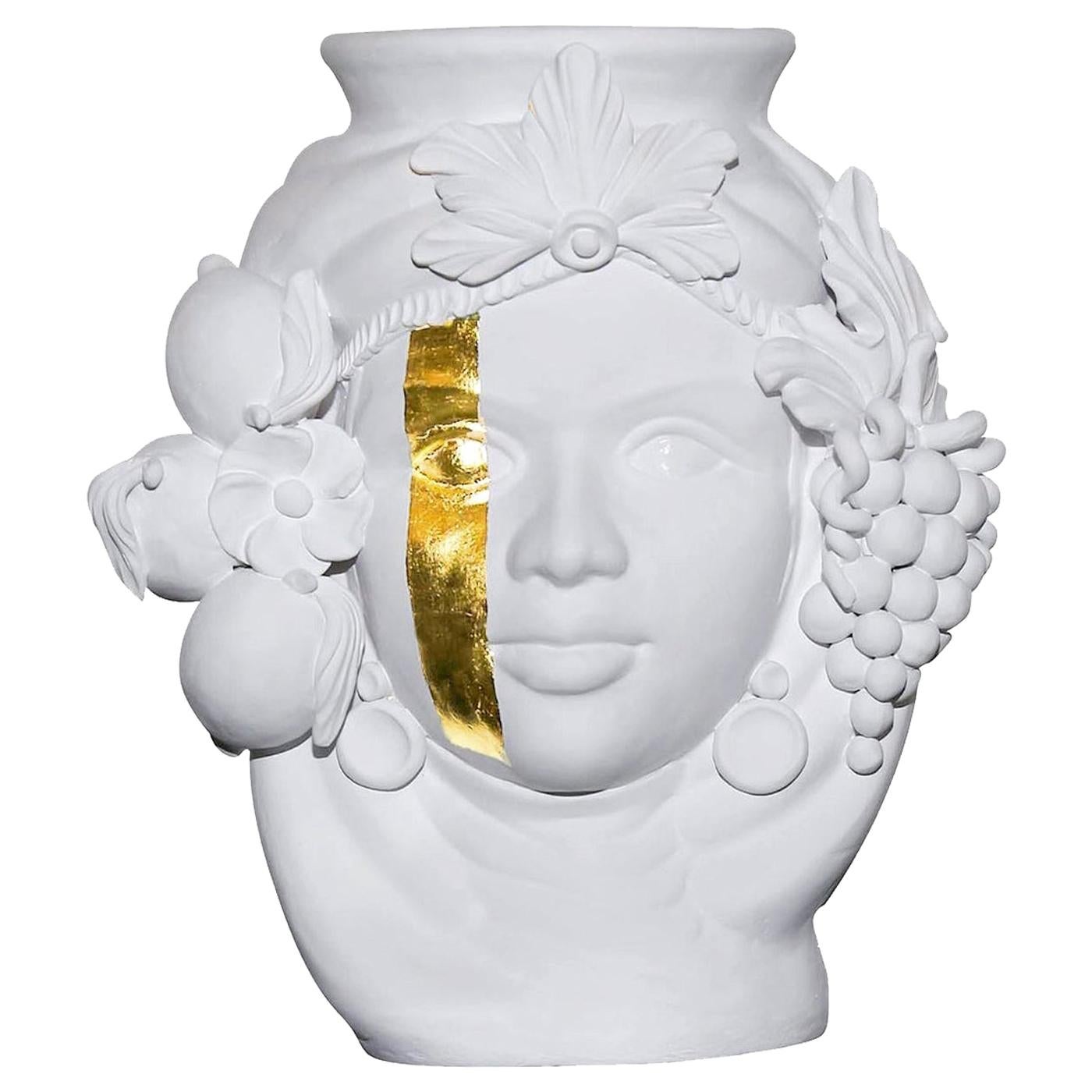 Auf Lager in Los Angeles, Gold-/Weiß-Vase, von Stefania Boemi, hergestellt in Italien