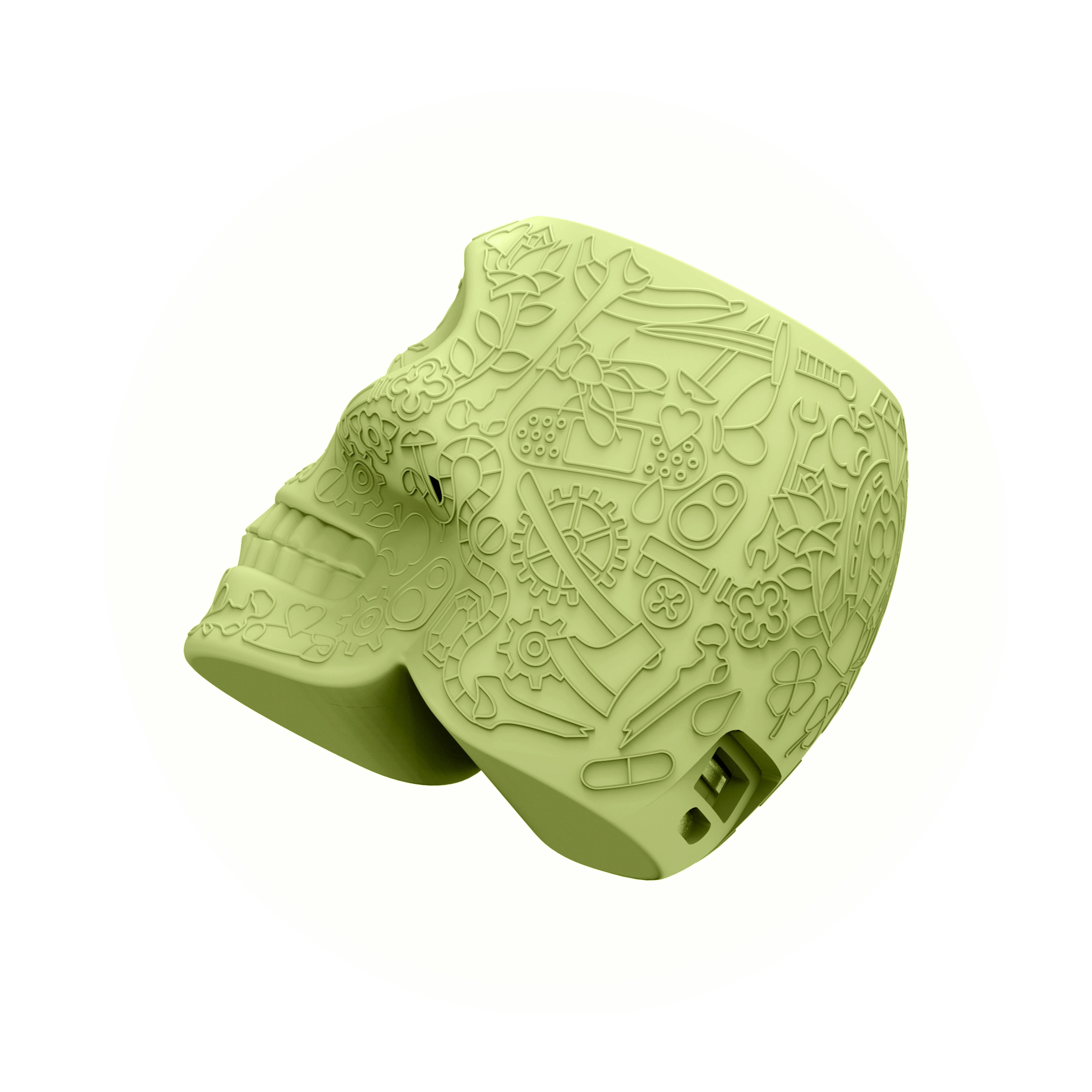 Moderne Mini chargeur de banque portable vert crâne du Mexique, en stock à Los Angeles en vente