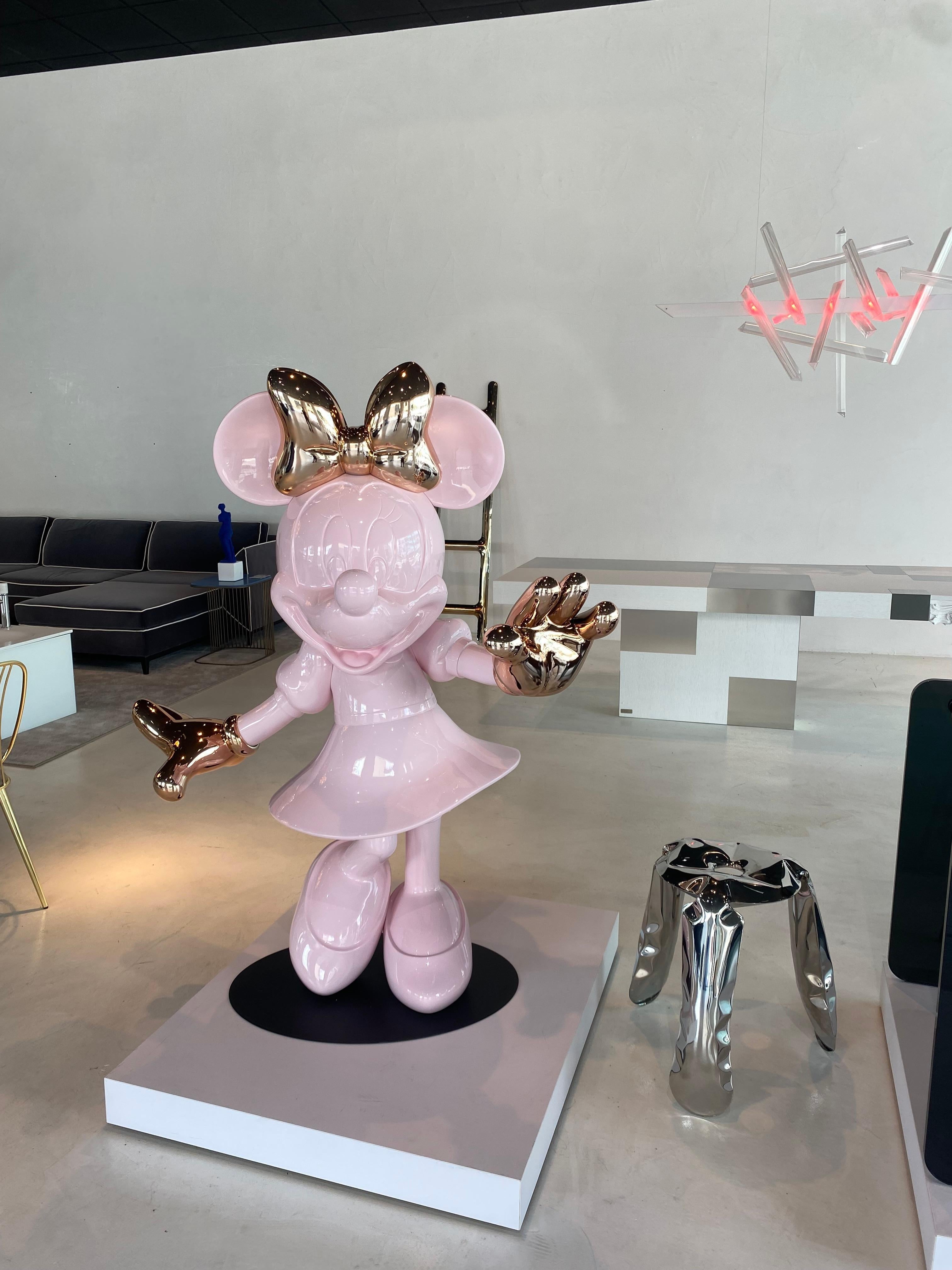Contemporary In Stock in Los Angeles, Life-Size 4.6 Ft Tall Glossy Pink Minnie, Pop Sculpture