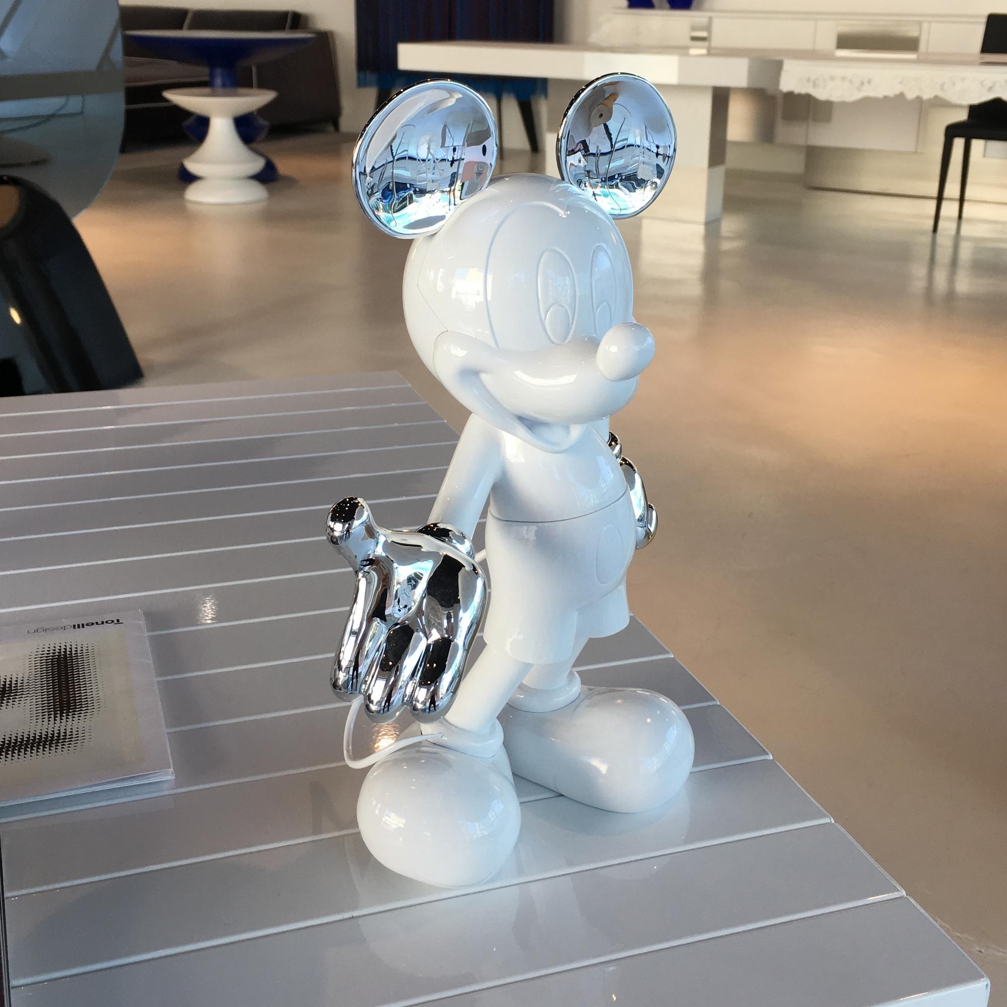 Mickey Mouse, glossy white with chrome silver ears accent, pop sculpture figurine
Measures: Height 11.8