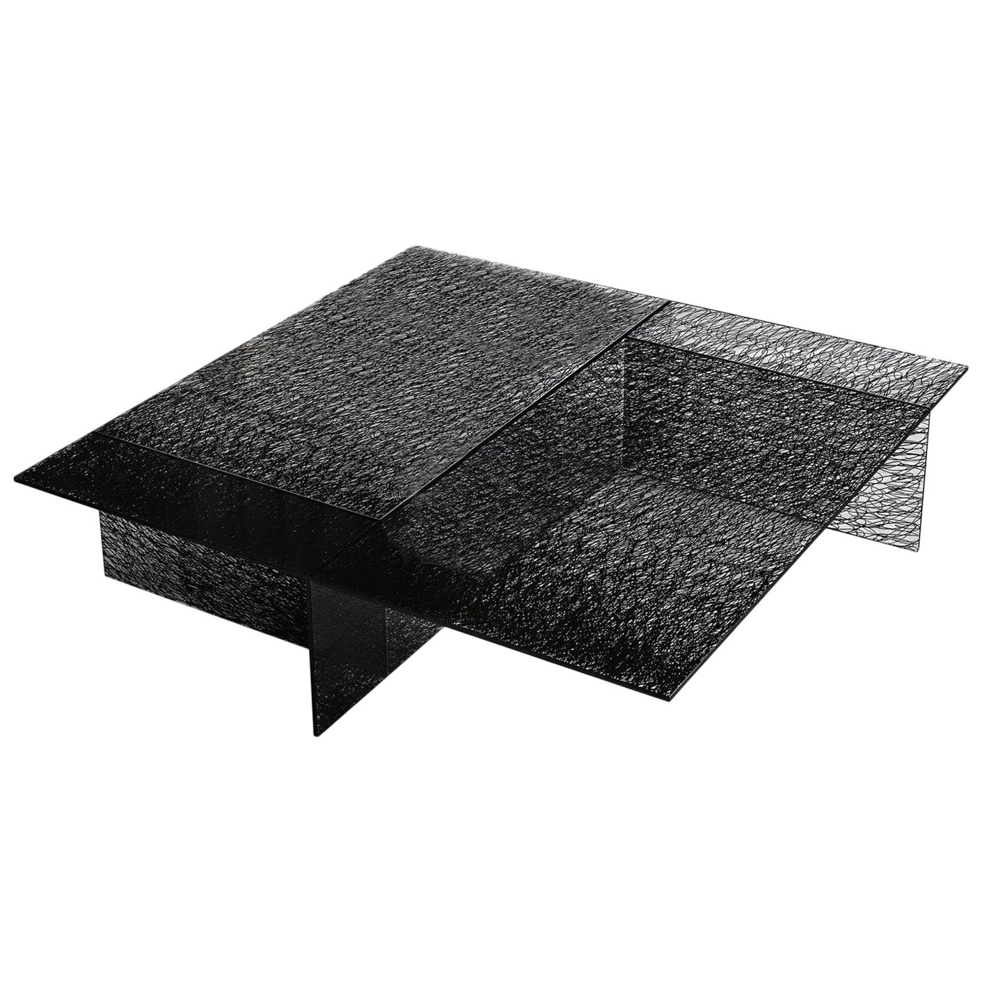 In Stock in Los Angeles, Sestante Black Glass Coffee Table, Made in Italy