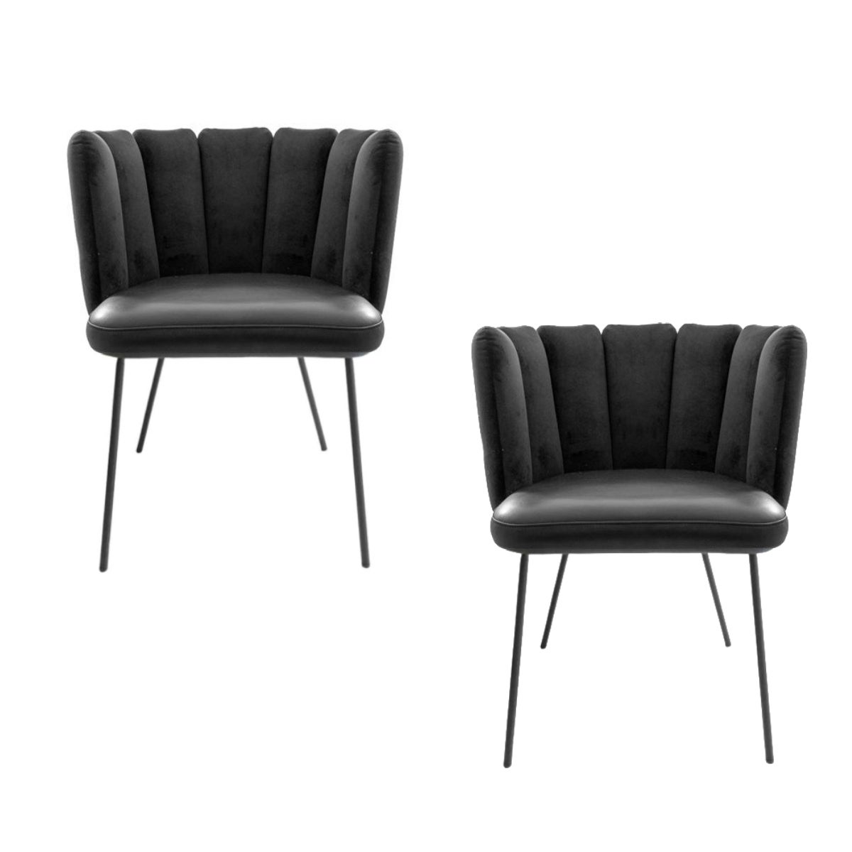 In Stock in Los Angeles, Set of 2 Black Gaia Velvet Dining Chairs '7-Back'