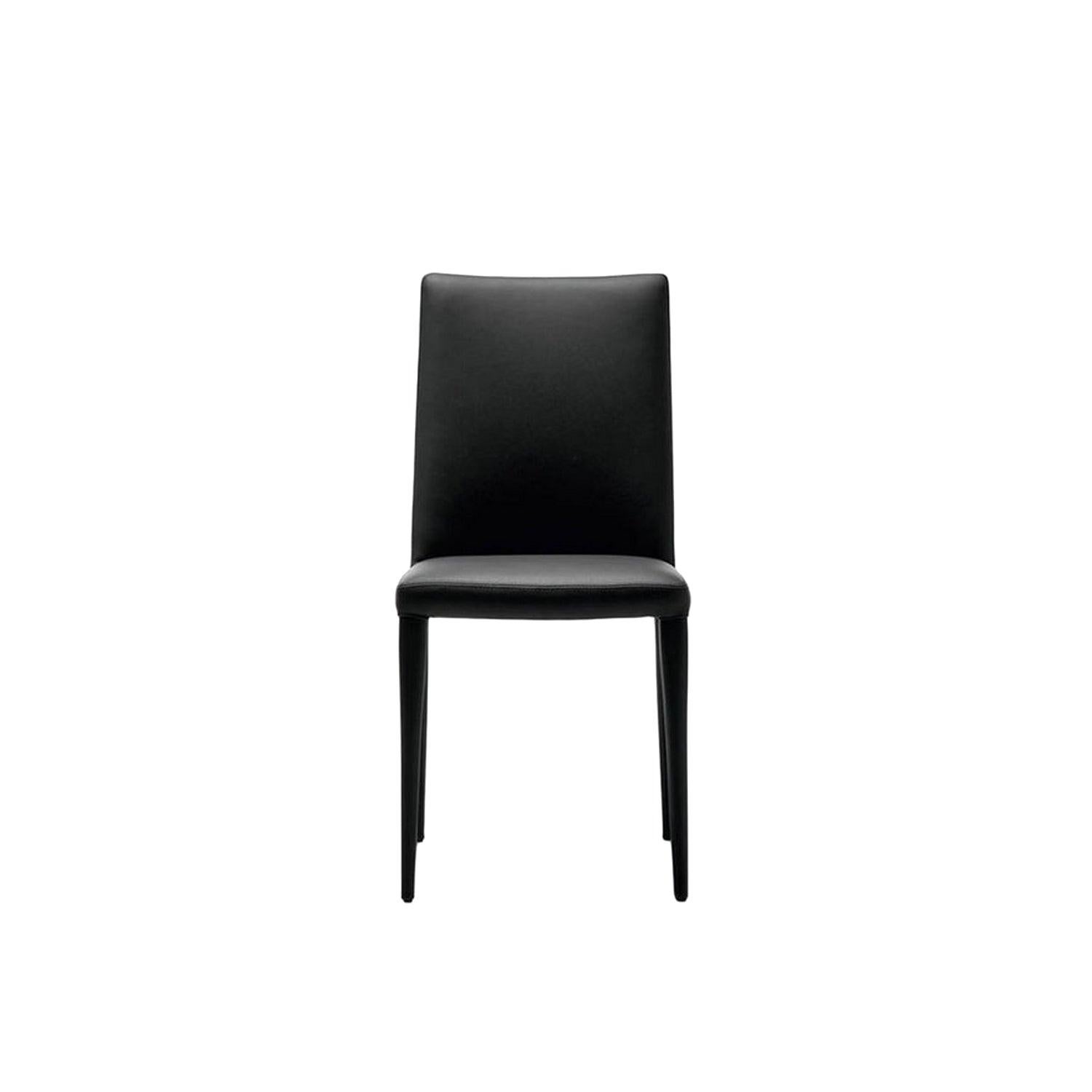 In Stock in Los Angeles, Set of 2 Black Leather Bella Dining Chairs In Excellent Condition For Sale In Beverly Hills, CA