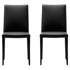 In Stock in Los Angeles, Set of 2 Black Leather Bella Dining Chairs