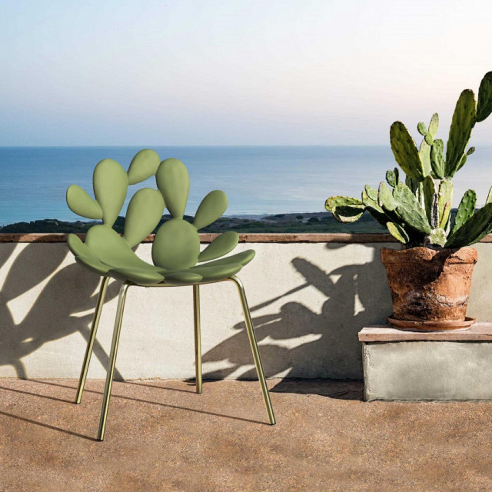 Moderne Ensemble de 2 chaises Cactus en laiton et vert de Marcantonio, fabriquées en Italie  en vente