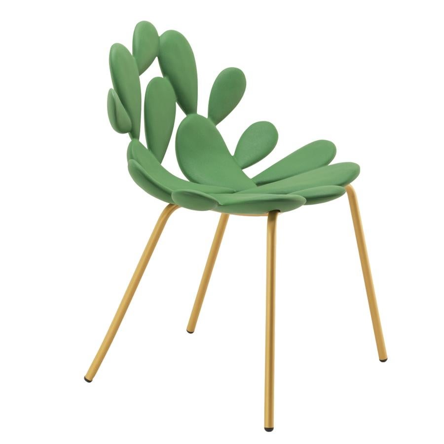 Brushed Set of 2 Green / Brass Cactus Chair by Marcantonio, Made in Italy  For Sale