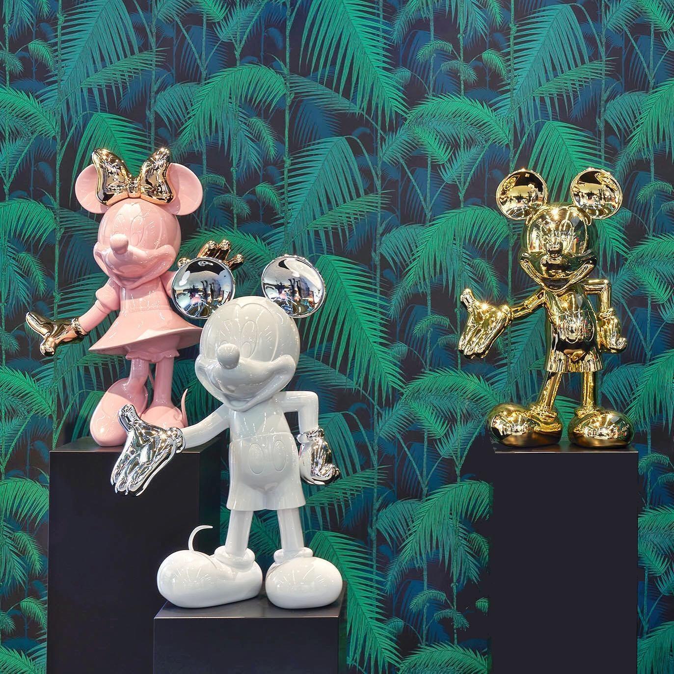 Modern In Stock in Los Angeles, Set of 2 Mickey Pastel Blue & Minnie Pink Figurines