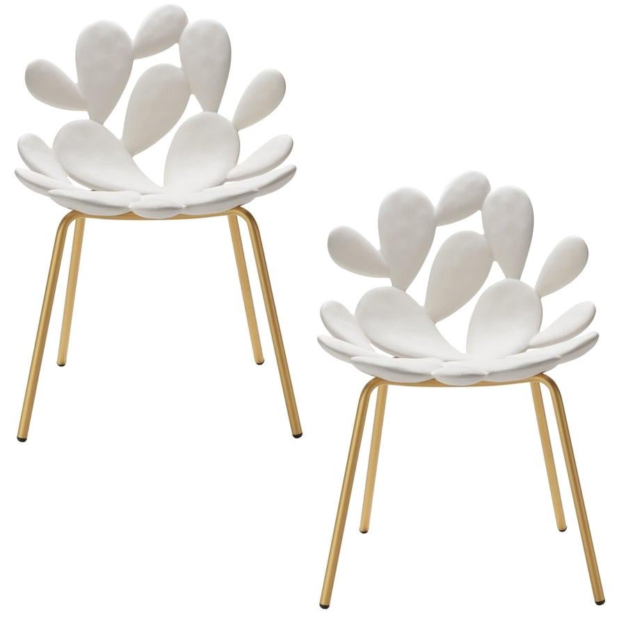 In Stock In Los Angeles, Set of 2 White / Brass Cactus Chair by Marcantonio