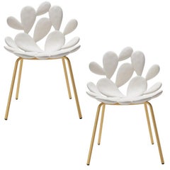 In Stock In Los Angeles, Set of 2 White / Brass Cactus Chair by Marcantonio