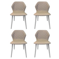 In Stock in Los Angeles, Set of 4 Ava Beige Leather Quilted Chairs