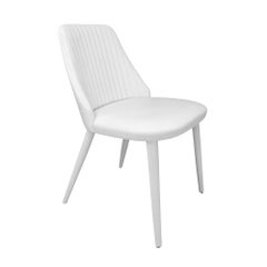 In Stock in Los Angeles, Set of 4 White Leather Dining Chairs by Enzo Berti