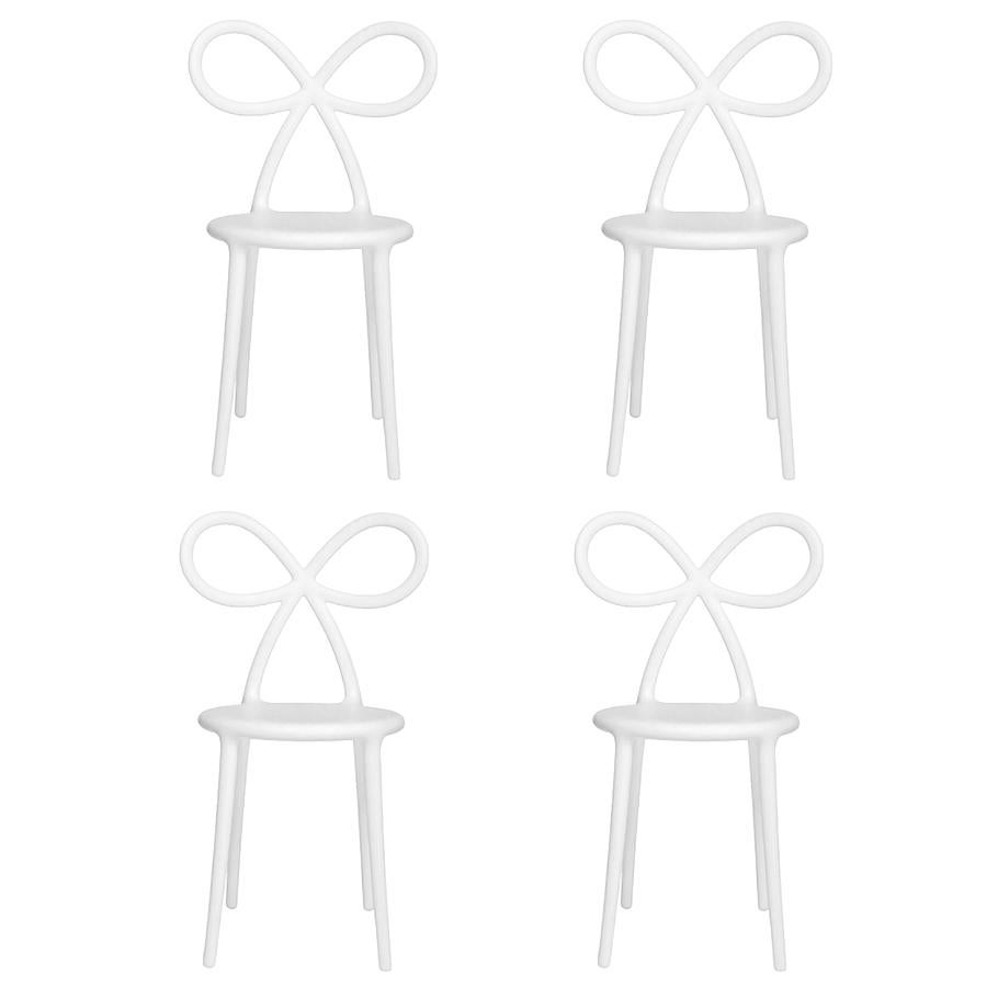 Plastic Set of 4 White Ribbon Chairs, Designed by Nika Zupanc, Made in Italy  For Sale