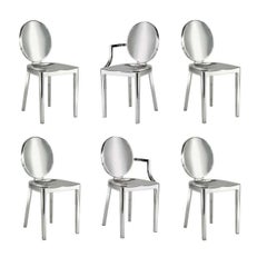 In Stock in Los Angeles, Set of 6 Kong Polished Aluminum Chairs, Philippe Starck