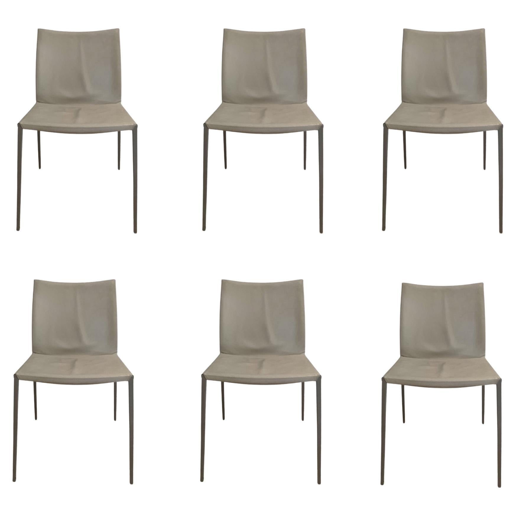 In Stock in Los Angeles, Set of 6 Lia Leather Dining Chair by Roberto Barbieri