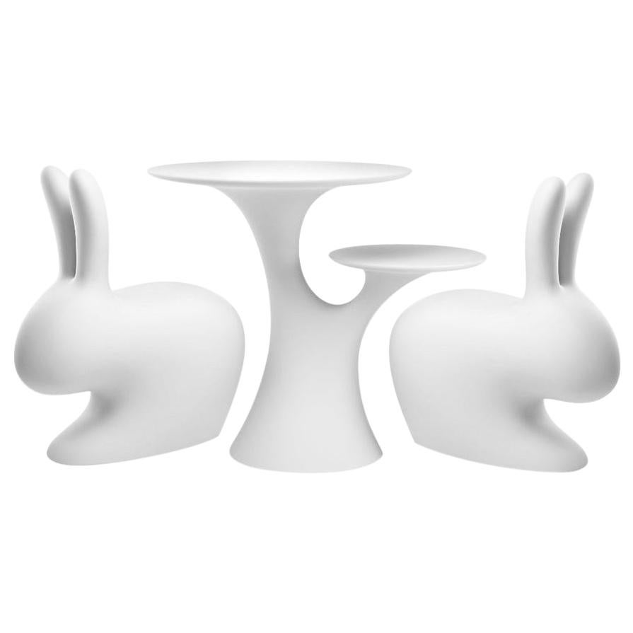 Set aus weißen Kaninchenstühlen und -tisch, hergestellt in Italien 
